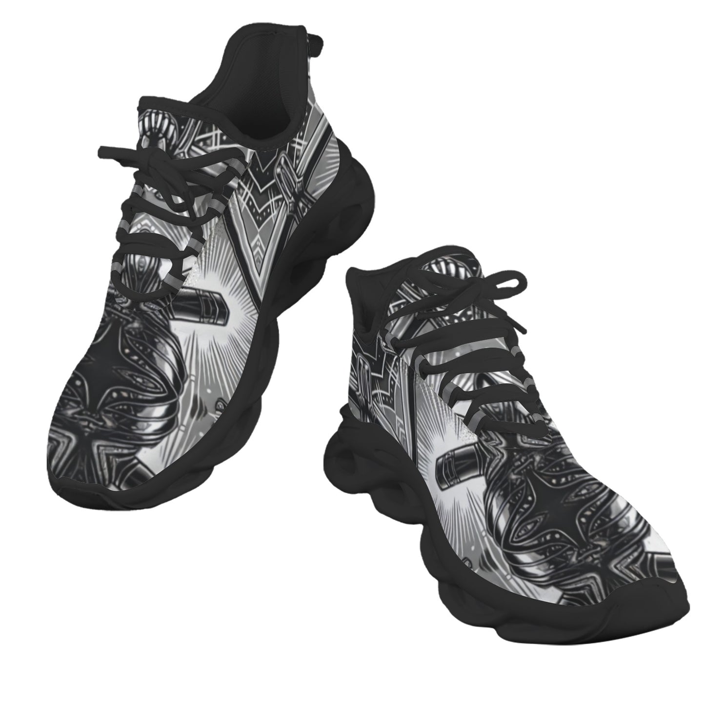 Men's Monochrome Kaleidoscope Pattern All-Over Print Twisted Sole Sneakers