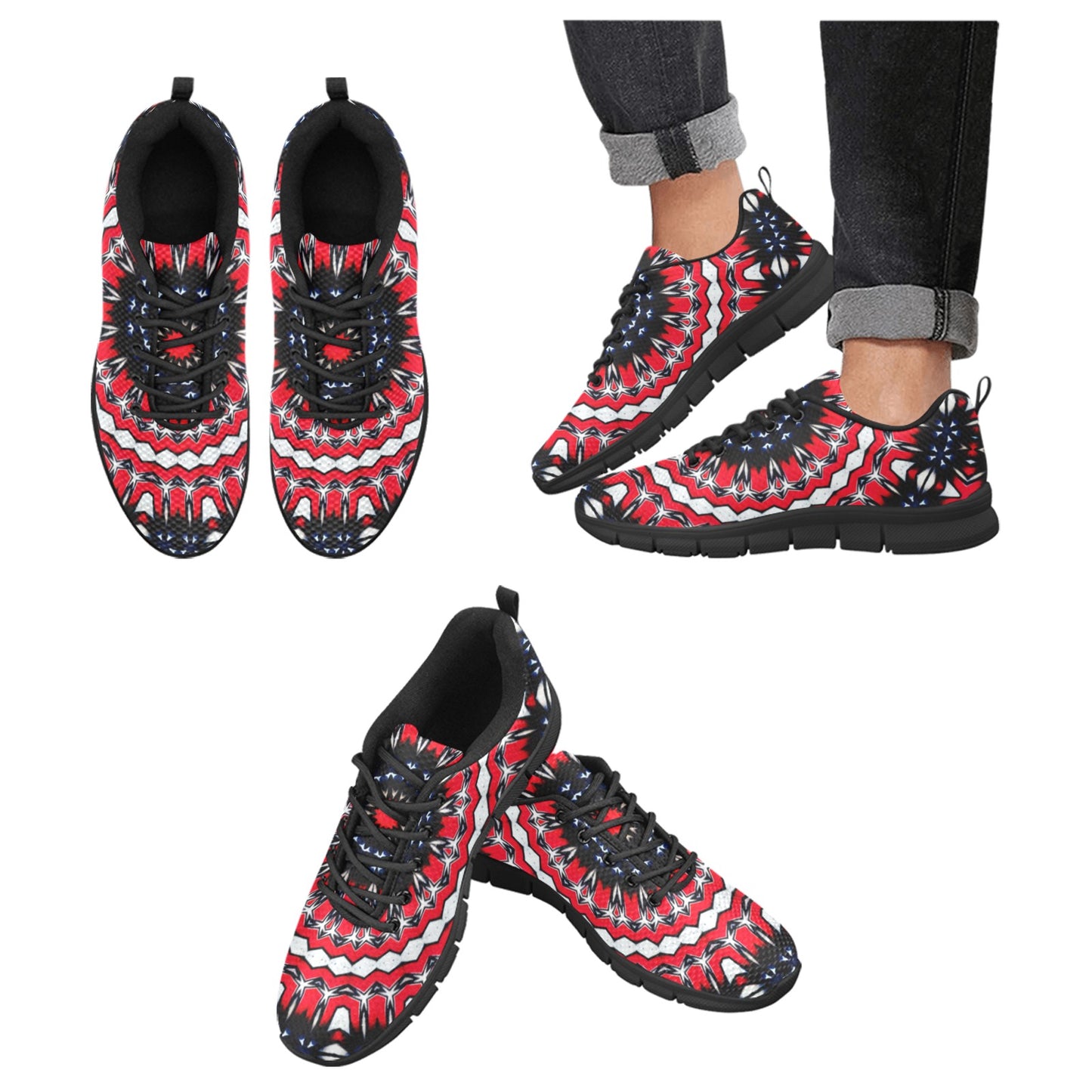 Women's Red, Black & White Psychedelic Pattern All-Over Print Breathable Running Shoes