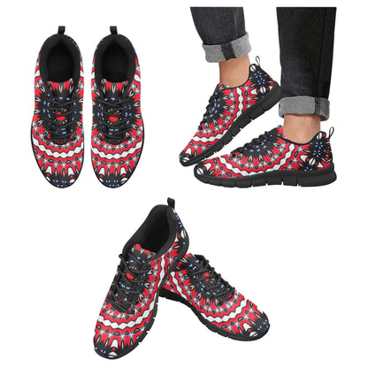 Women's Red, Black & White Psychedelic Pattern All-Over Print Breathable Running Shoes