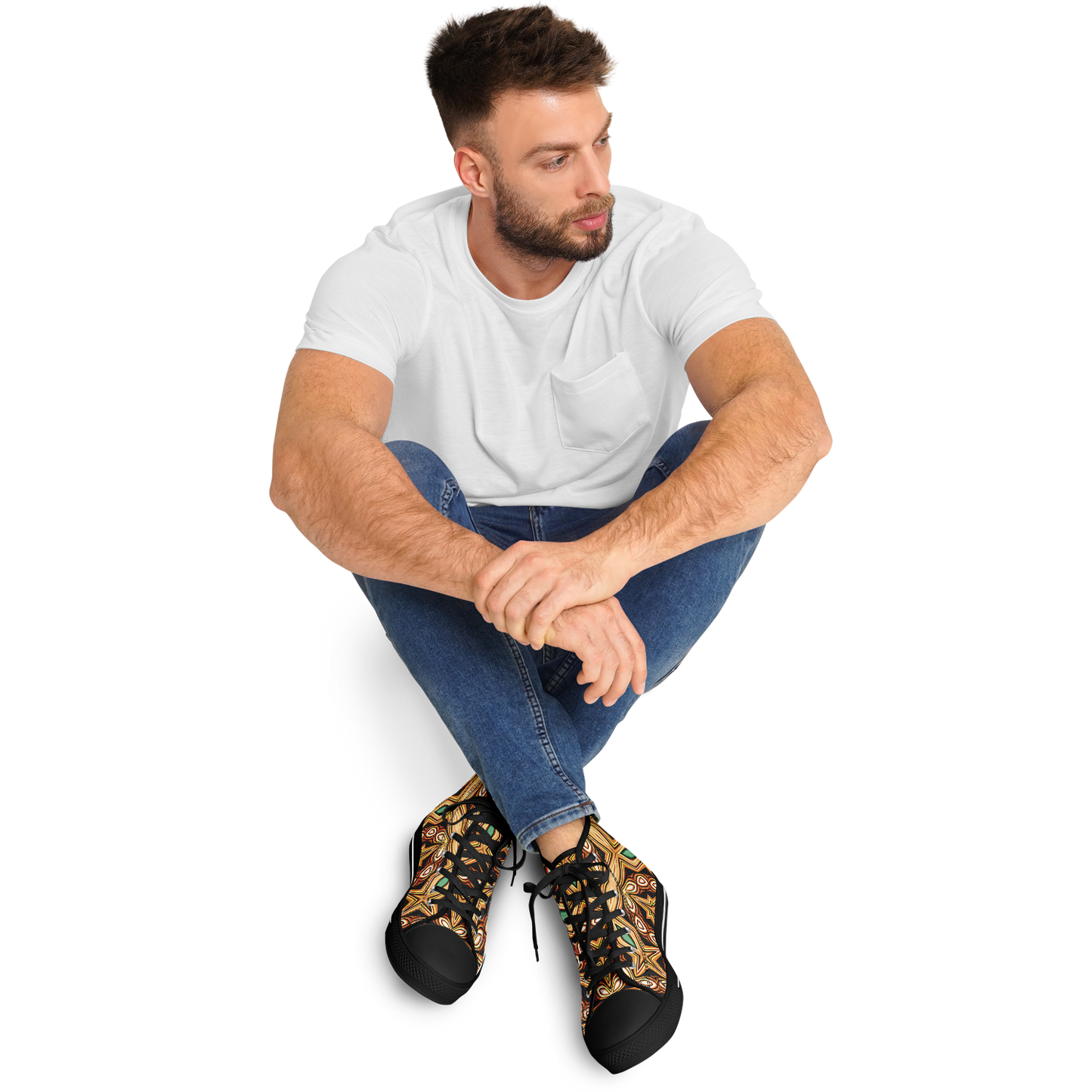 Men's Green & Gold Retro Kaleidoscope Pattern Urban Peak High Top Shoes