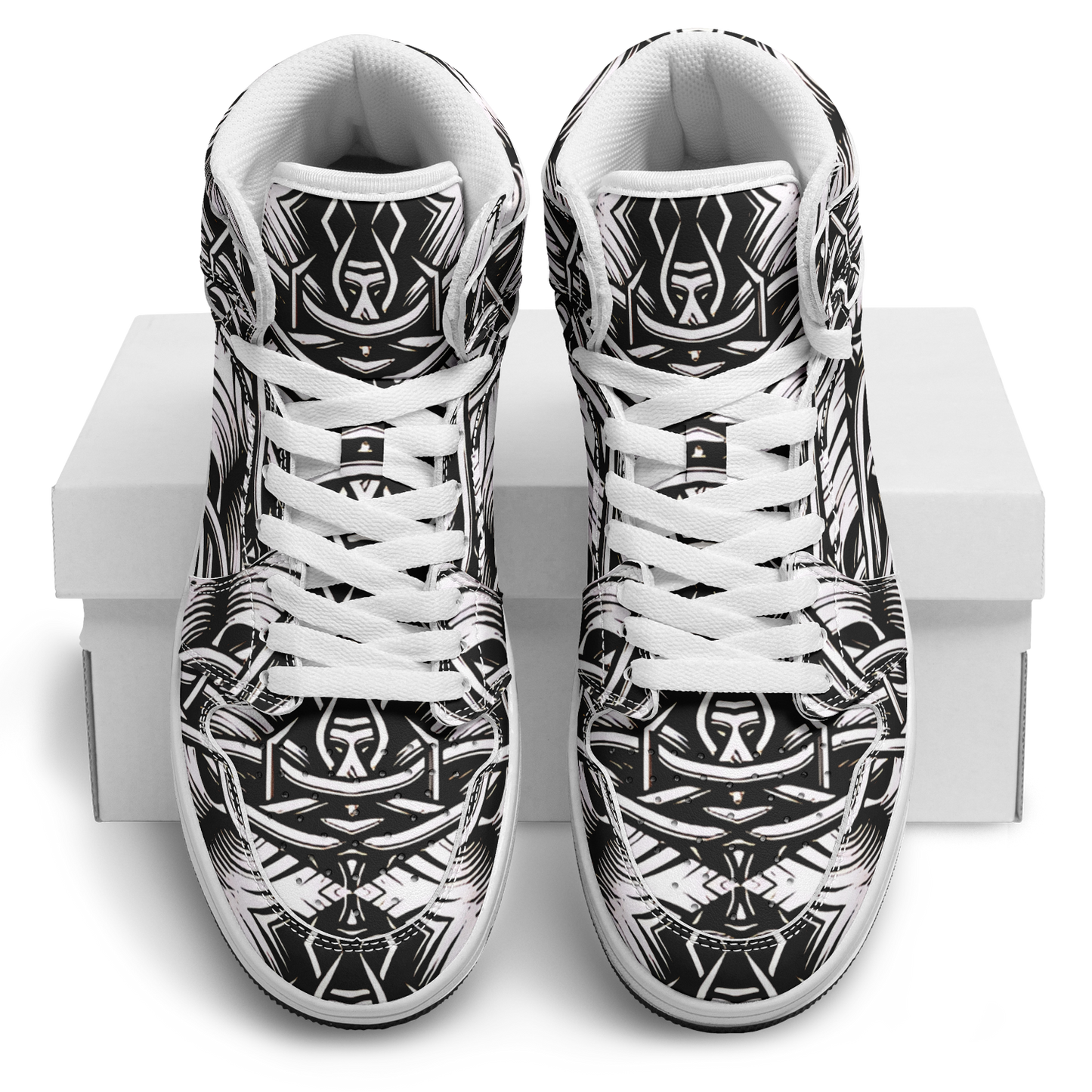 Men’s Black Intricate Silver Chain Tattoo Pattern Motion High Top Shoes