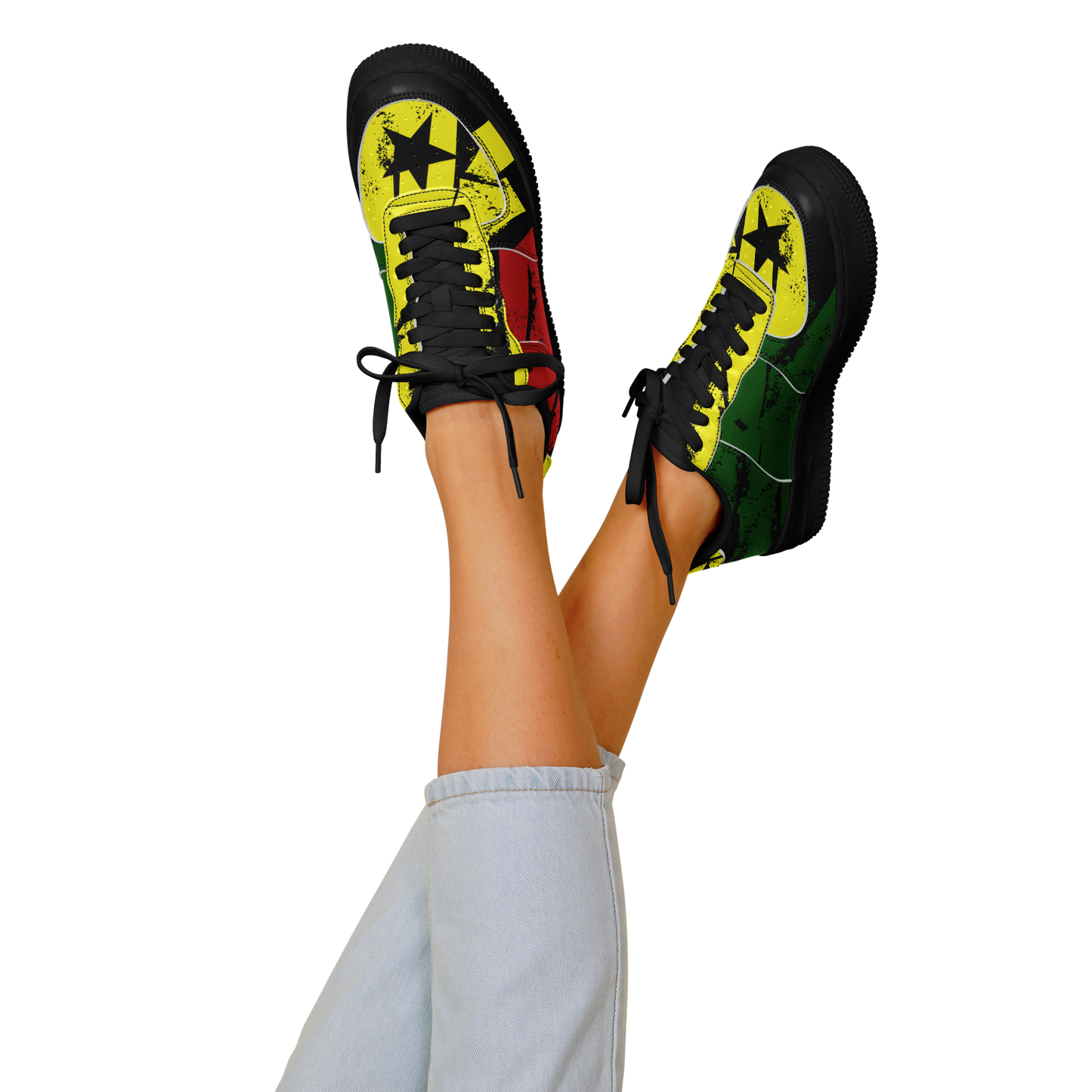 Women's Red Yellow Green and Black Stars Pattern All Over Print Urban Peak High Top Shoes