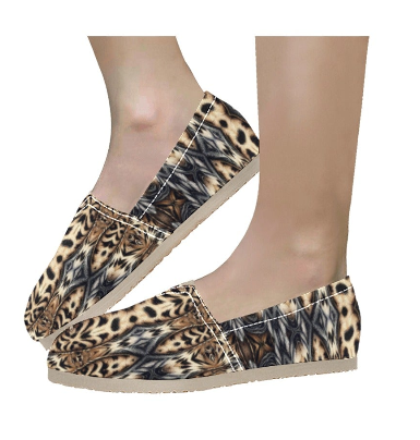 Women's Brown Geometric Pattern All-Over Print Classic Canvas Slip-On
