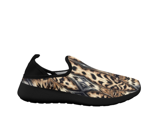 Women's Leopard Trendy Geometric Pattern All-Over Print Fly Weave Drop-in Heel Sneakers