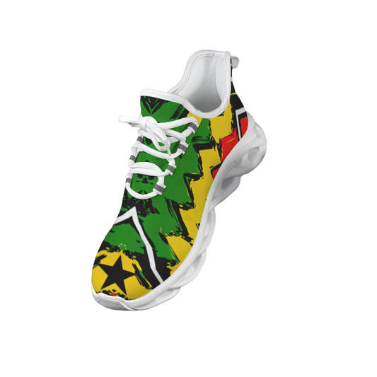 Men's Red Yellow Green and Black Stars Pattern All Over Print Twisted Sole Sneakers