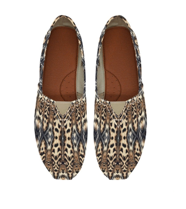 Women's Brown Geometric Pattern All-Over Print Classic Canvas Slip-On