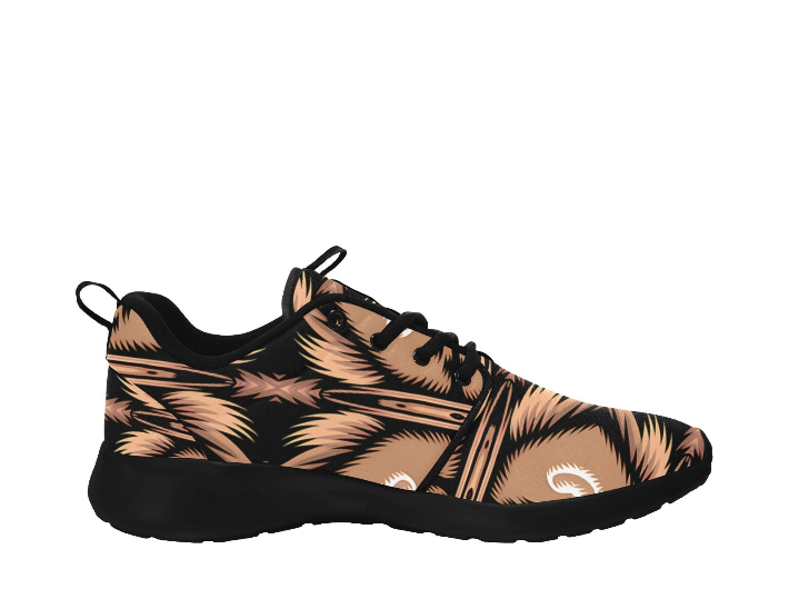 Men's Brown Geometric Pattern All-Over Print Men's Pull Loop Sneakers (Model 02001)