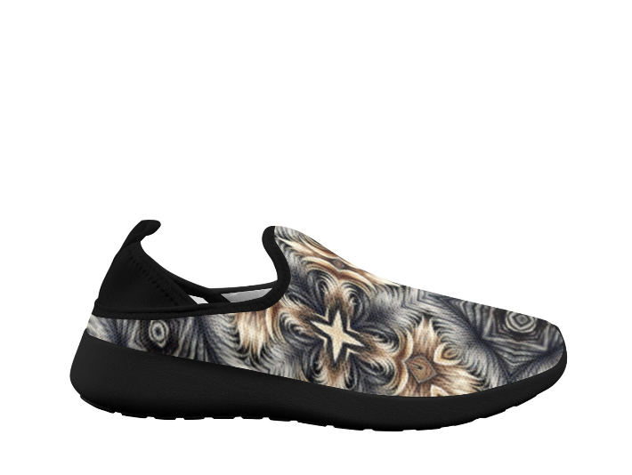 Women's Neutral Geometric Floral Pattern All Over print Fly Weave Drop-in Heel Sneakers.