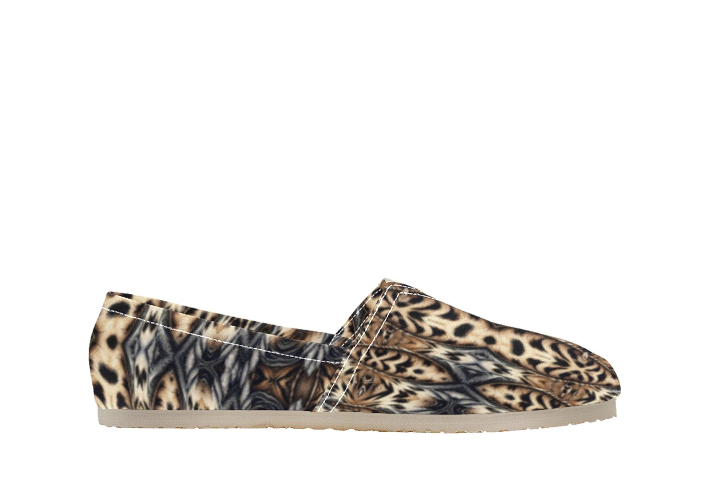 Women's Brown Geometric Pattern All-Over Print Classic Canvas Slip-On
