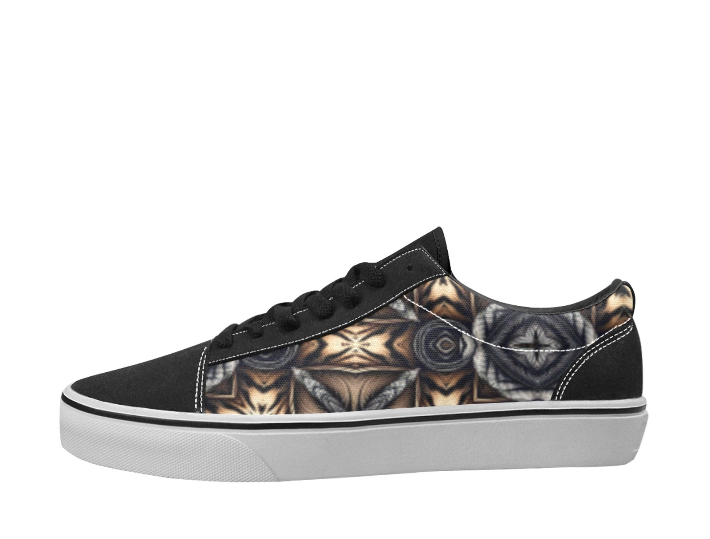 Men's Geometric Kaleidoscope Brown Pattern All Over Print Low Top Skateboarding Shoes
