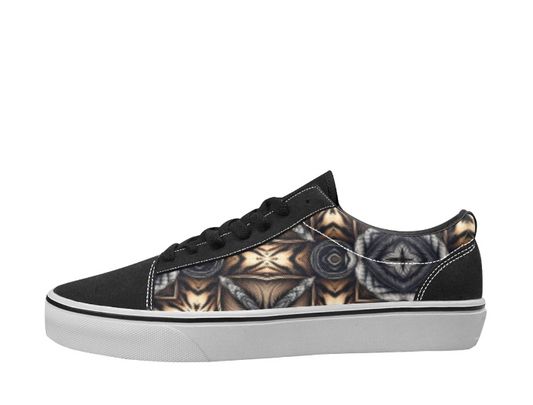 Men's Geometric Kaleidoscope Brown Pattern All Over Print Low Top Skateboarding Shoes