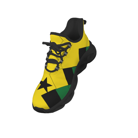 Men's Red Yellow Green and Black Stars Pattern All Over Print Twisted Sole Sneakers