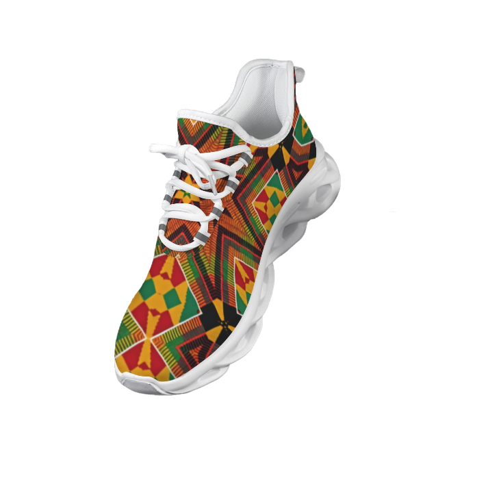Men's African Kente Geometric Star Pattern All-Over Print Twisted Sole Sneakers