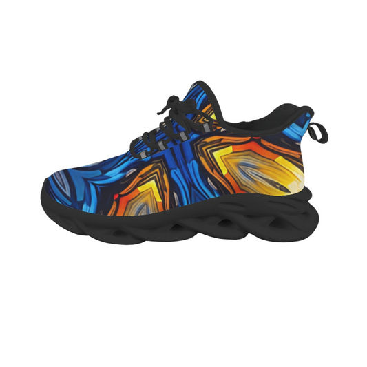 Women's Bold Blue & Gold Abstract Pattern All-Over Print Twisted Sole Sneakers