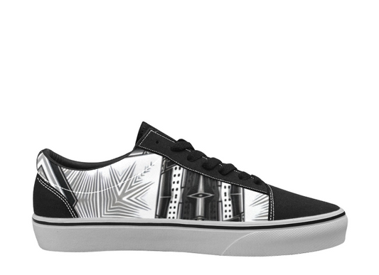 Women's Black & White Kaleidoscope Cross Pattern All Over Print Low Top Skateboarding Shoes.