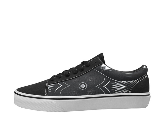 Women's Classic Black & White Geometric Pattern All Over Print Low Top Skateboarding Shoes.