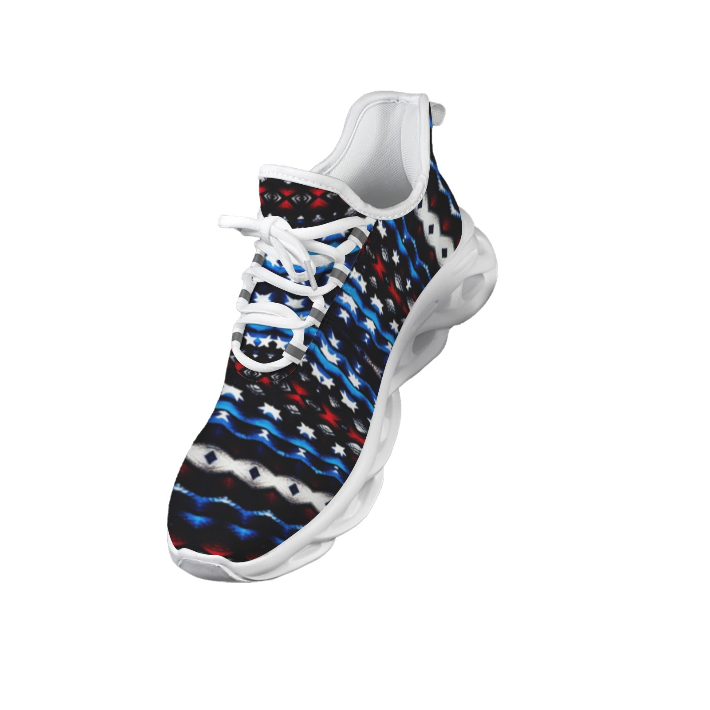 Men's Black Blue Abstract Pattern All Over Print Twisted Sole Sneakers