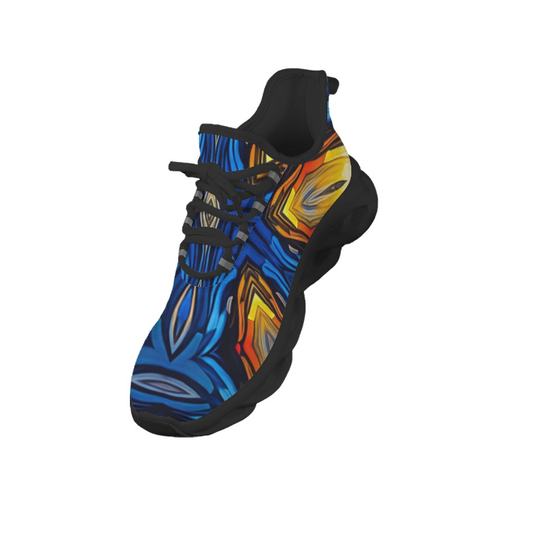 Men's Bold Blue & Gold Abstract Pattern All-Over Print All Over Print Twisted Sole Sneakers
