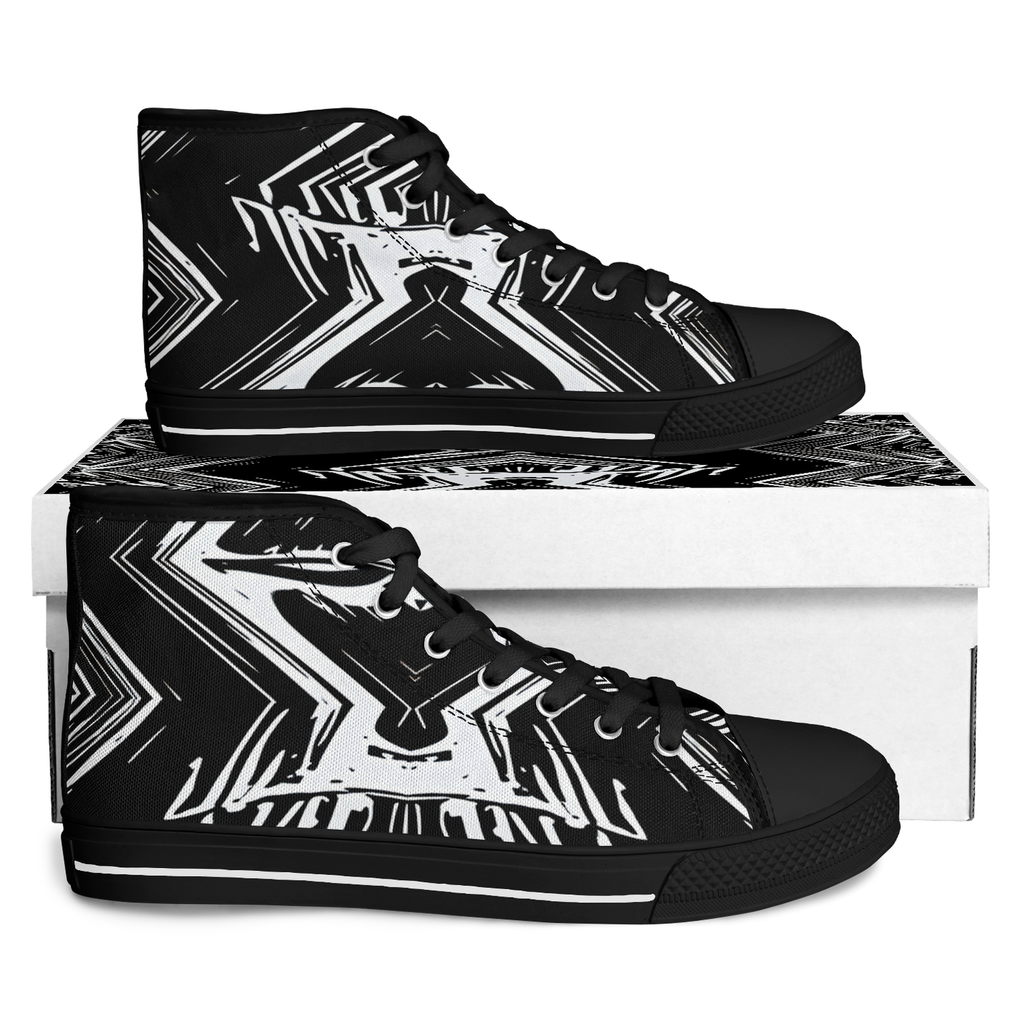 Women's Black & White Kaleidoscope Pattern All Over Print Urban Peak High Top Shoes