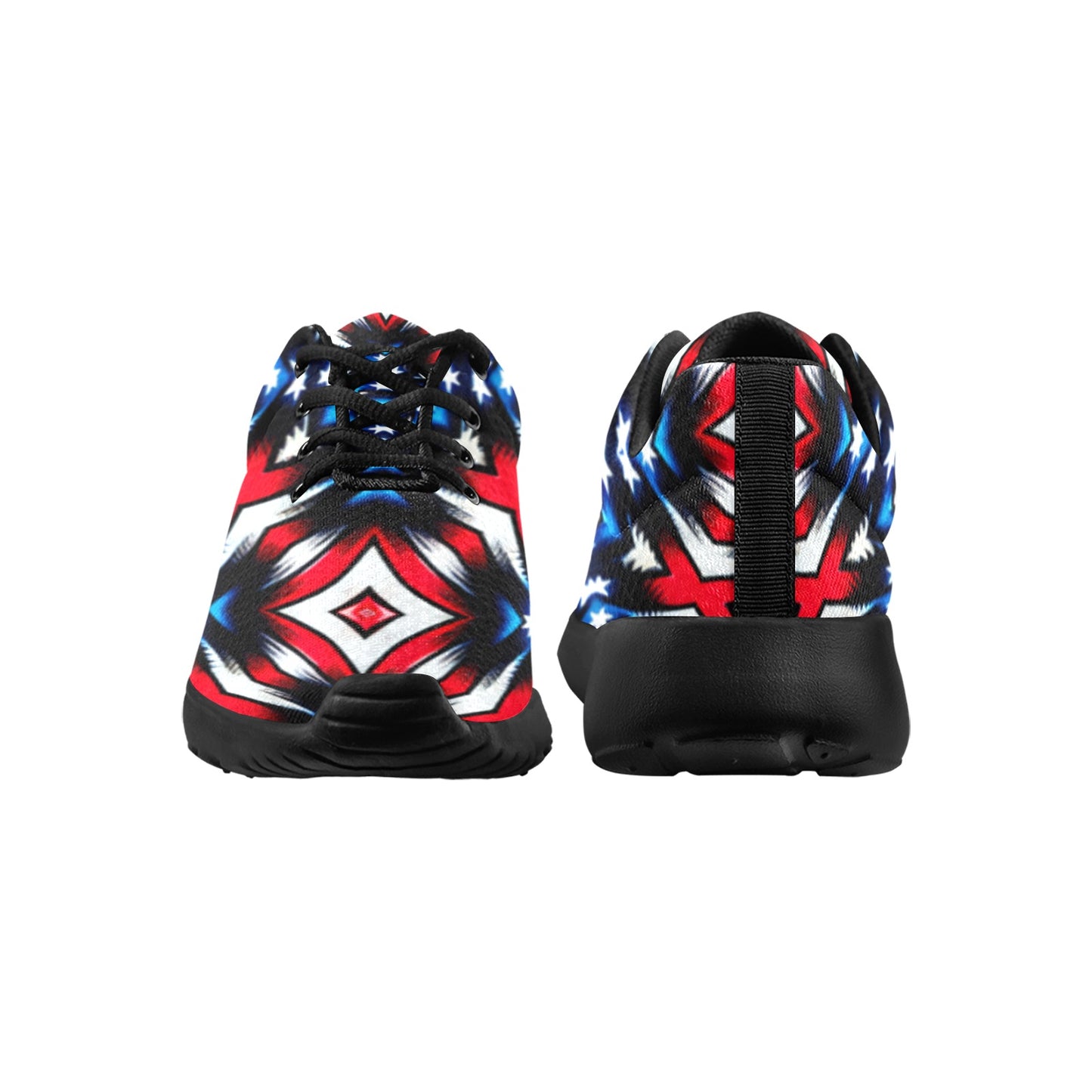 Men's Red White Blue Geometric Pattern All-Over Print Athletic Shoes.