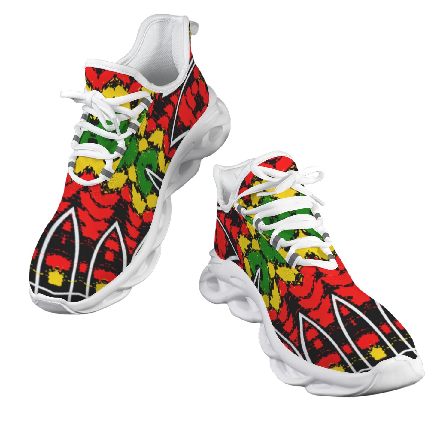 Men's Red Yellow Green and Black Stars Pattern All Over Print Twisted Sole Sneakers