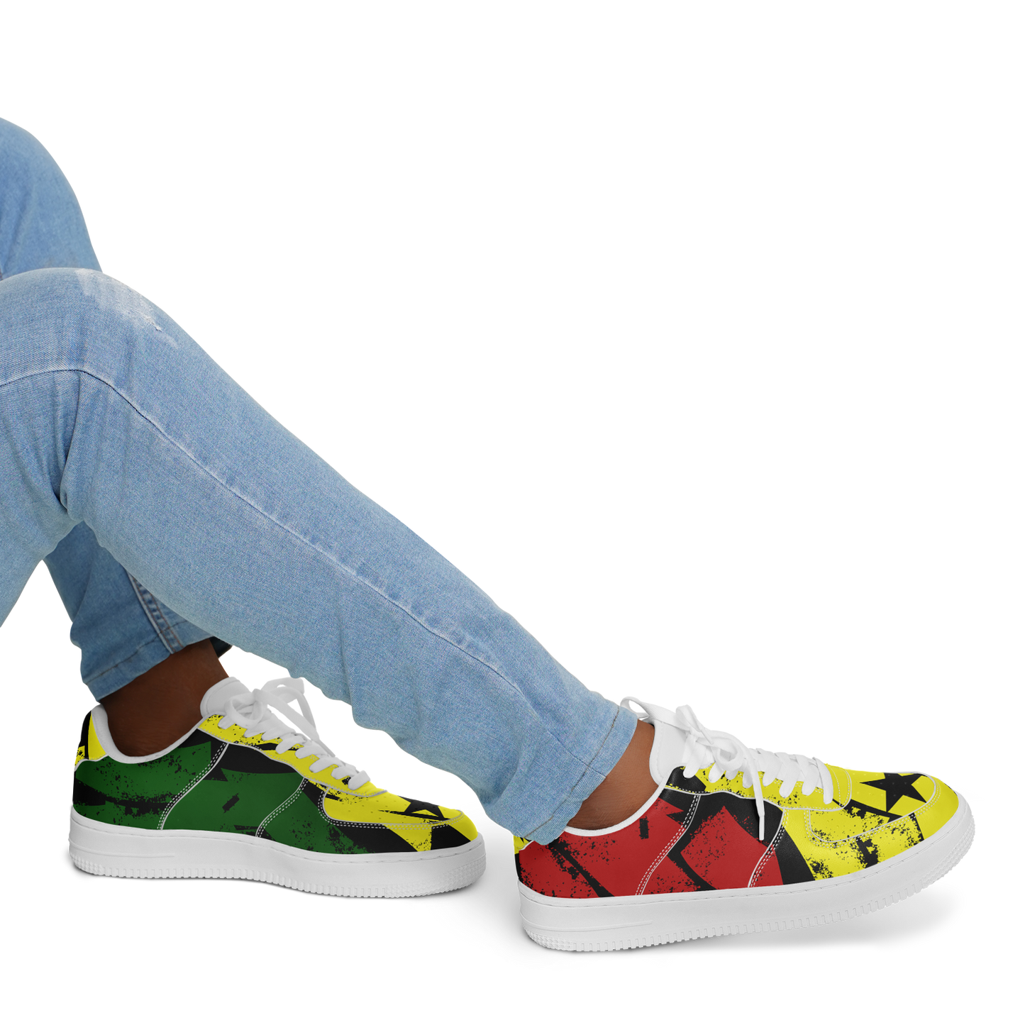 Men's Red Yellow Green and Black Stars Pattern All Over Print Urban Peak High Top Shoes
