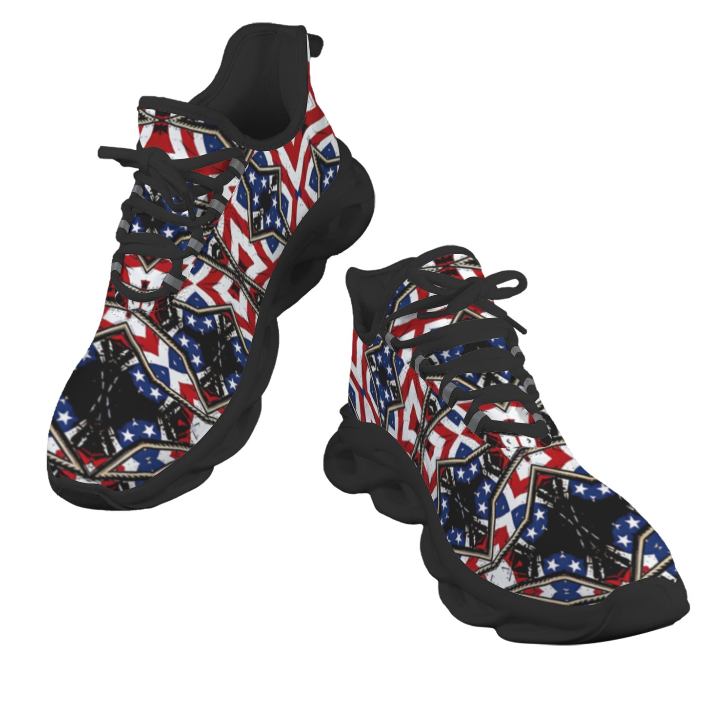 Men's Patriotic Star Kaleidoscope Pattern All-Over Print Twisted Sole Sneakers