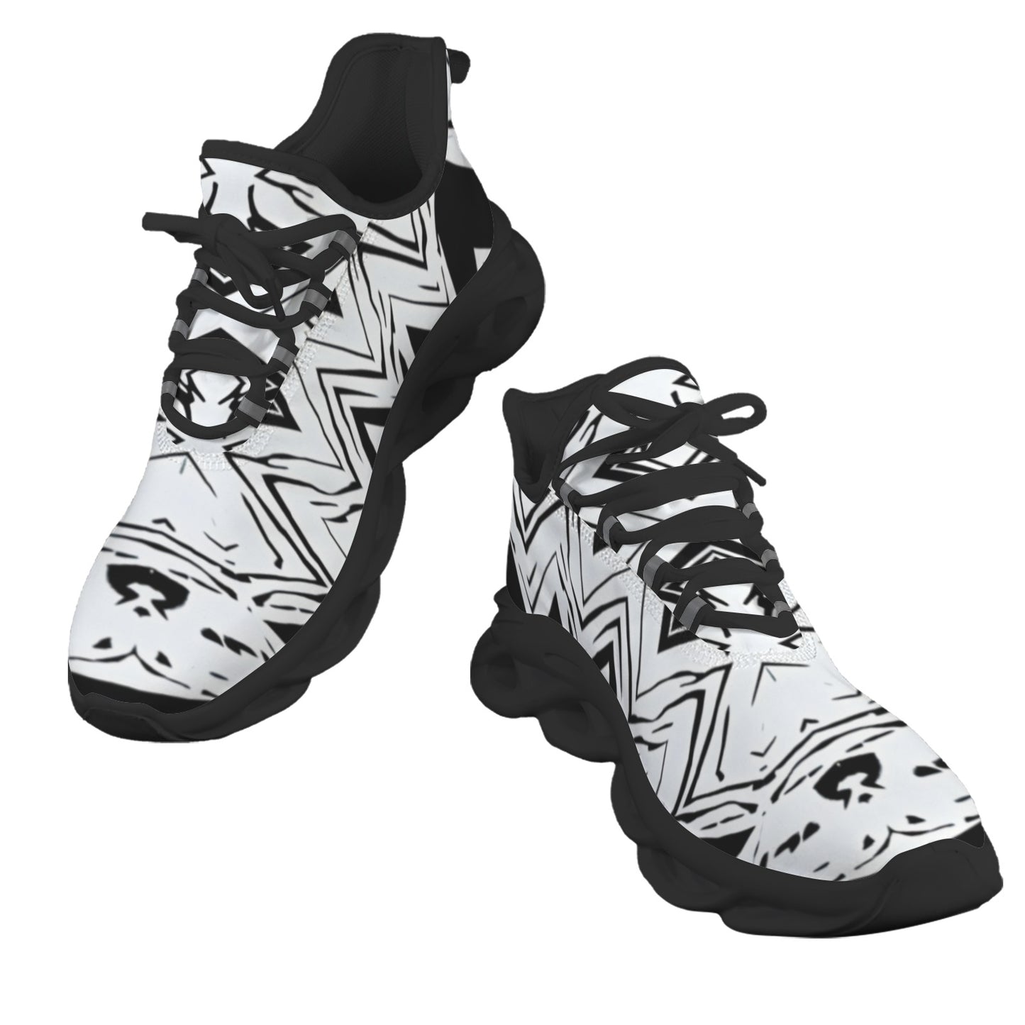 Men's Black & White Kaleidoscope Pattern All Over Print Twisted Sole Sneakers