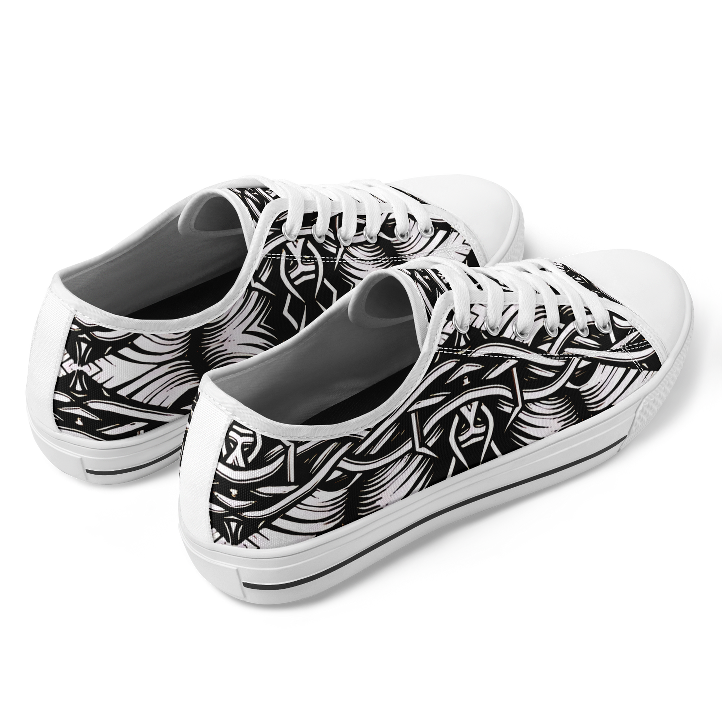 Men’s Black Intricate Silver Chain Tattoo Pattern Urban Peak Low Shoes