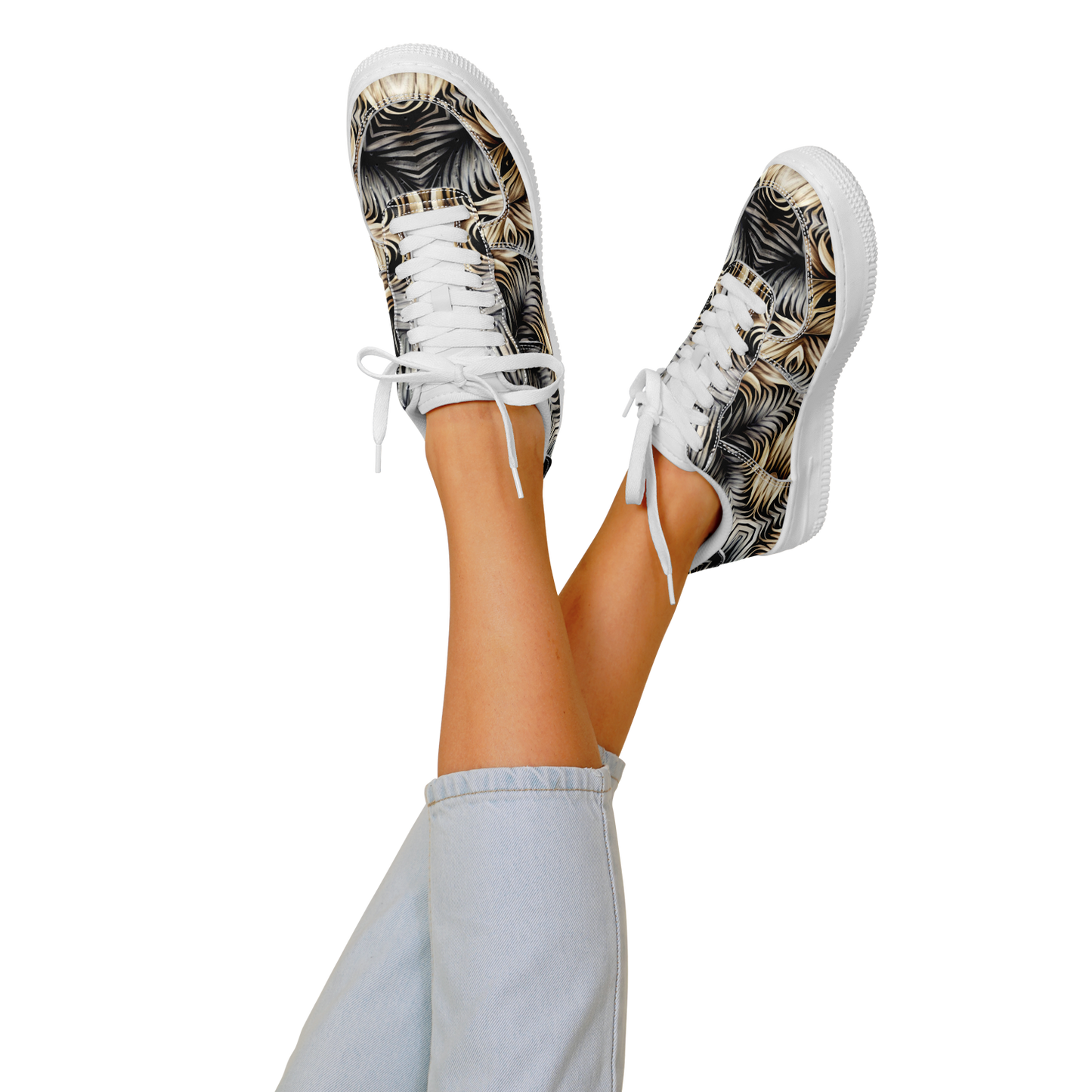 Women's Neutral Geometric Floral Pattern All Over print Core Low Shoes