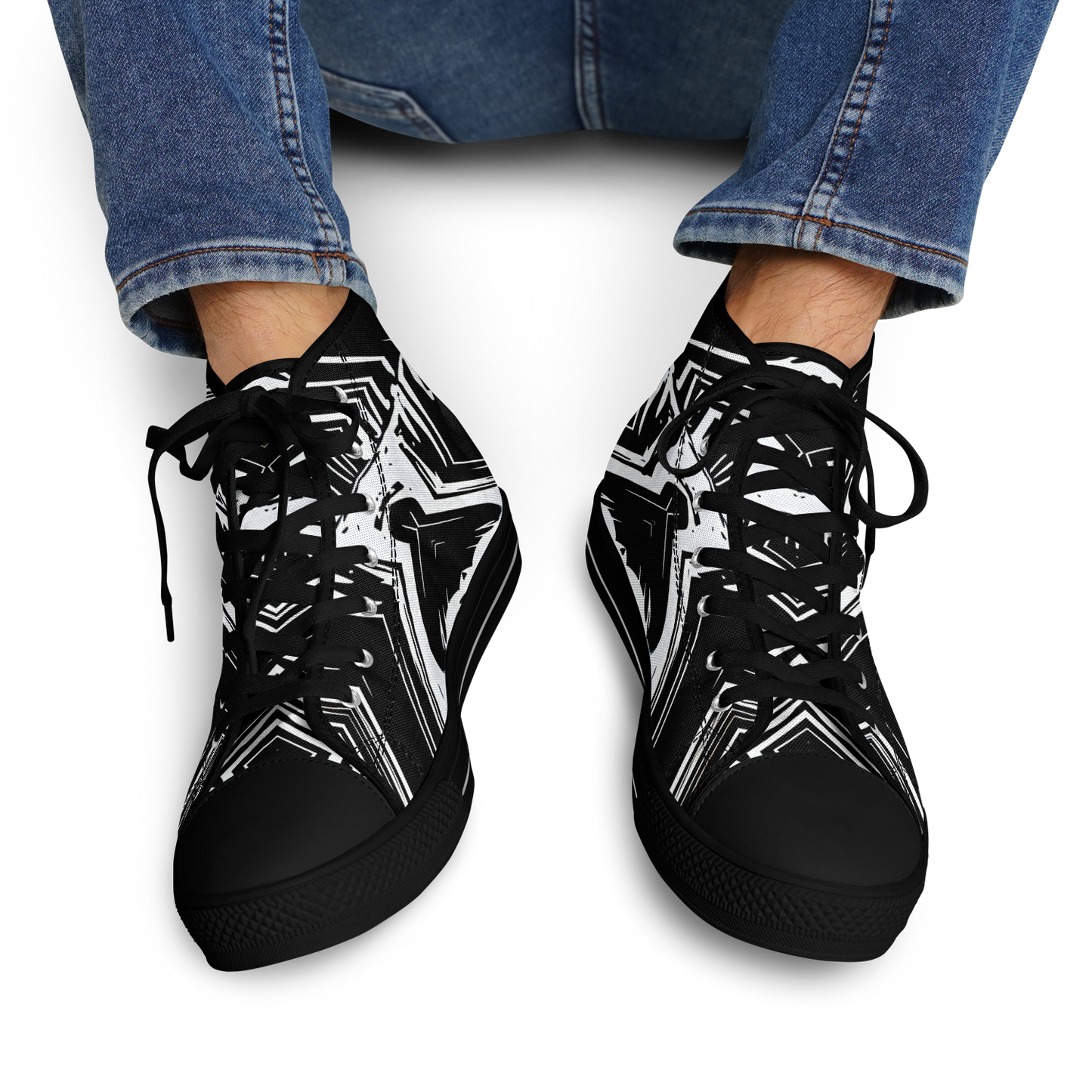 Men's Black & White Kaleidoscope Pattern All Over Print Urban Peak High Top Shoes