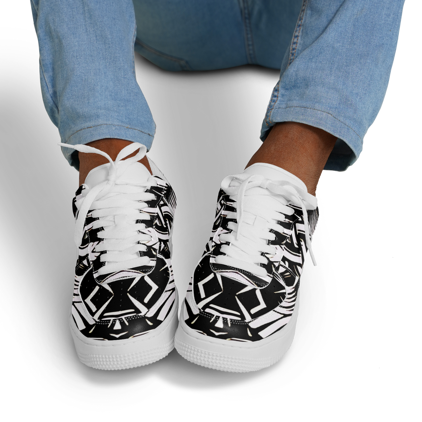Men’s Black Intricate Silver Chain Tattoo Pattern High Core Low Shoes