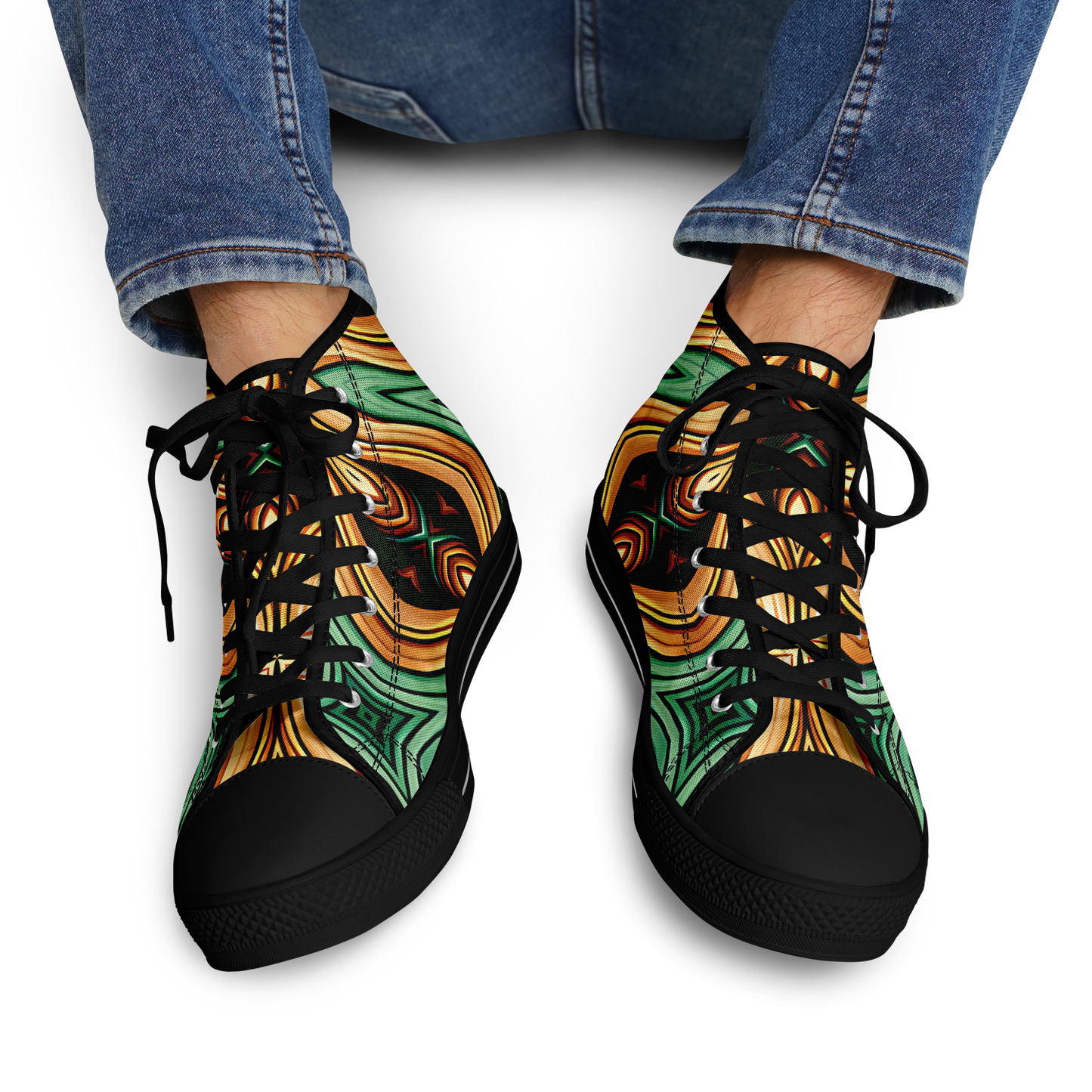 Men's Green & Gold Psychedelic Floral Pattern All-Over Print Urban Peak High Top Shoes