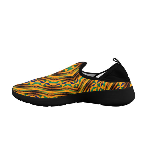 Men's Bold African Kente Inspired Pattern Fly Weave Drop-in Heel Sneakers
