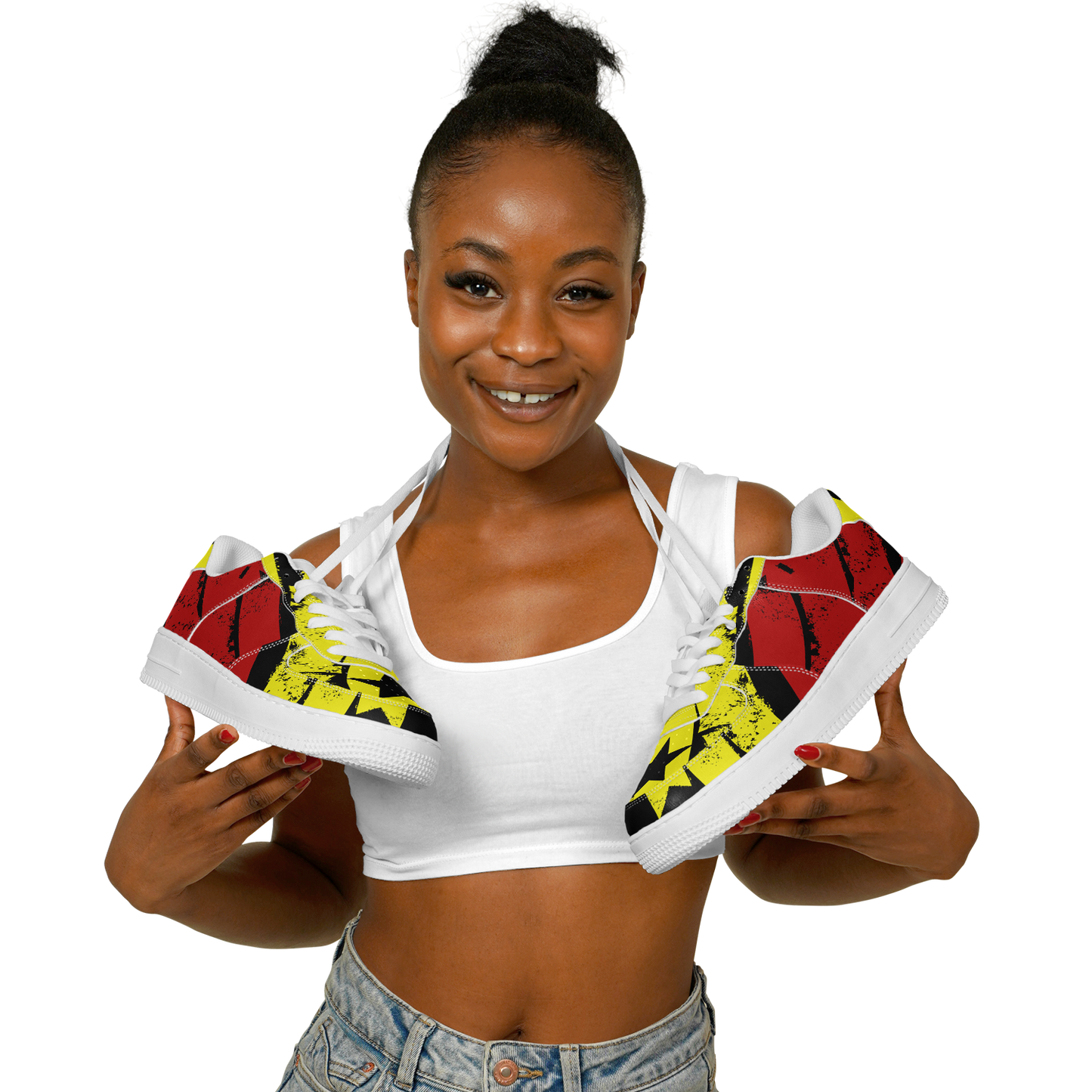 Women's Red Yellow Green and Black Stars Pattern All Over Print Urban Peak High Top Shoes