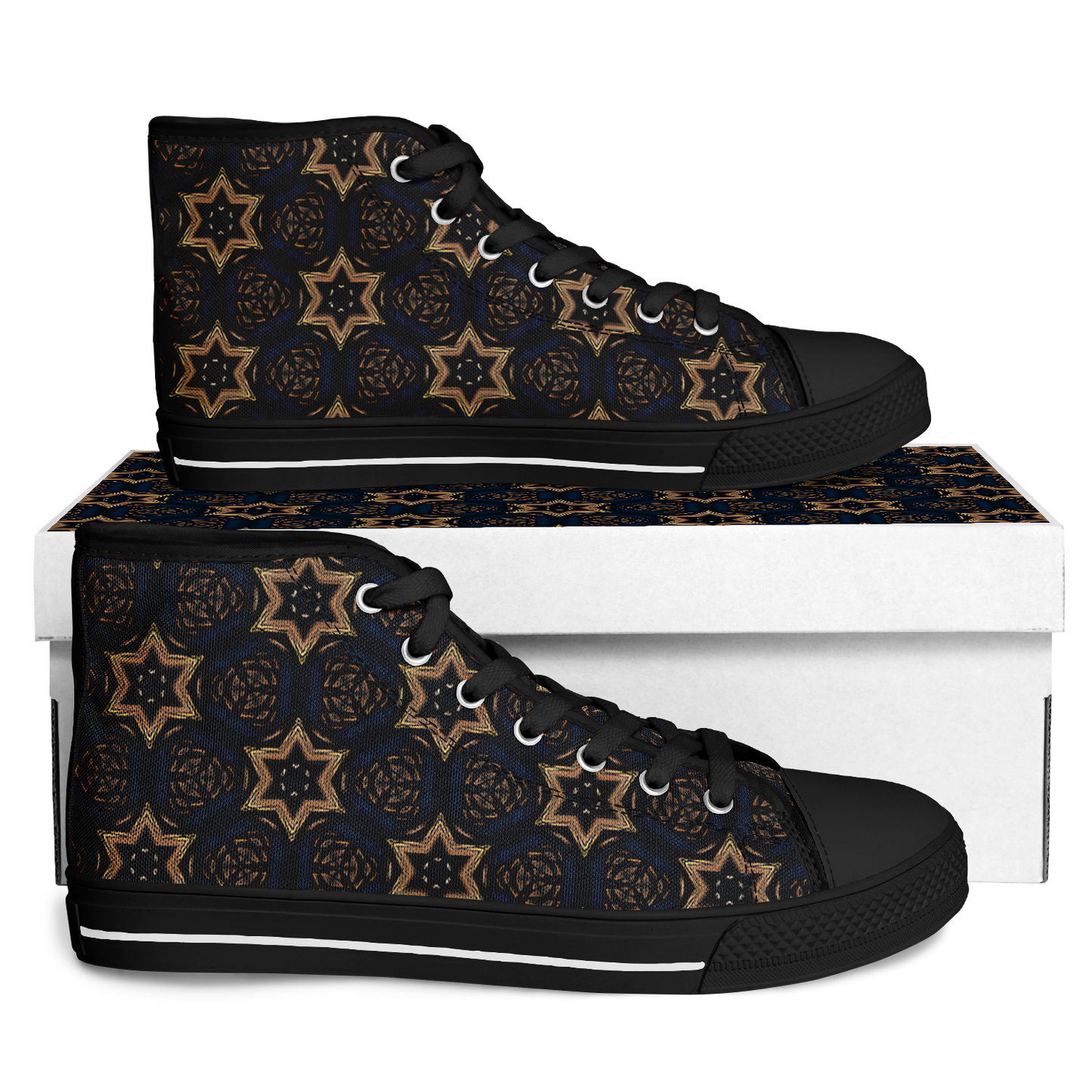Men's Geometric Floral Pattern in Black & Brown Urban Peak High Top Shoes