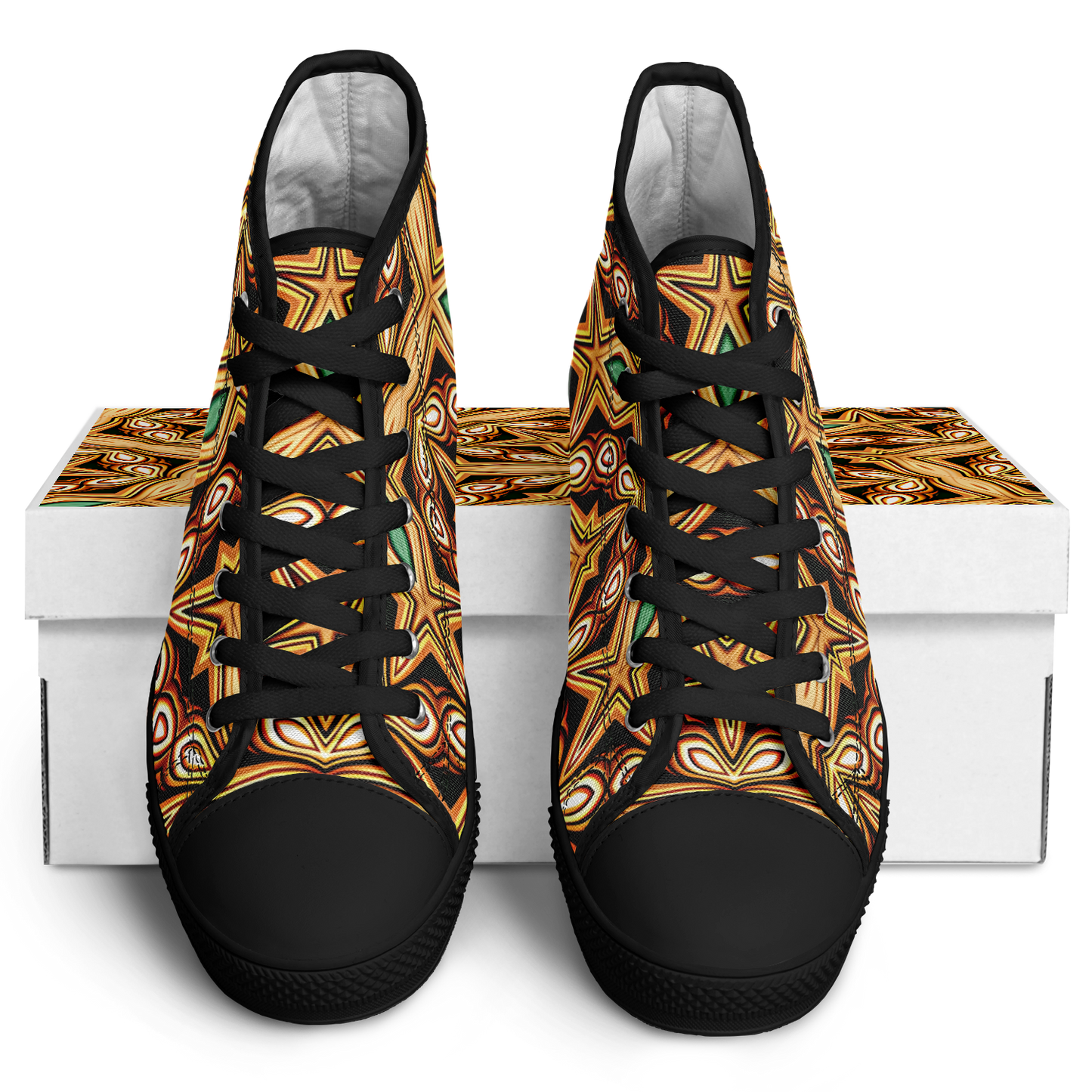 Women's Green & Gold Retro Kaleidoscope Pattern Urban Peak High Top Shoes