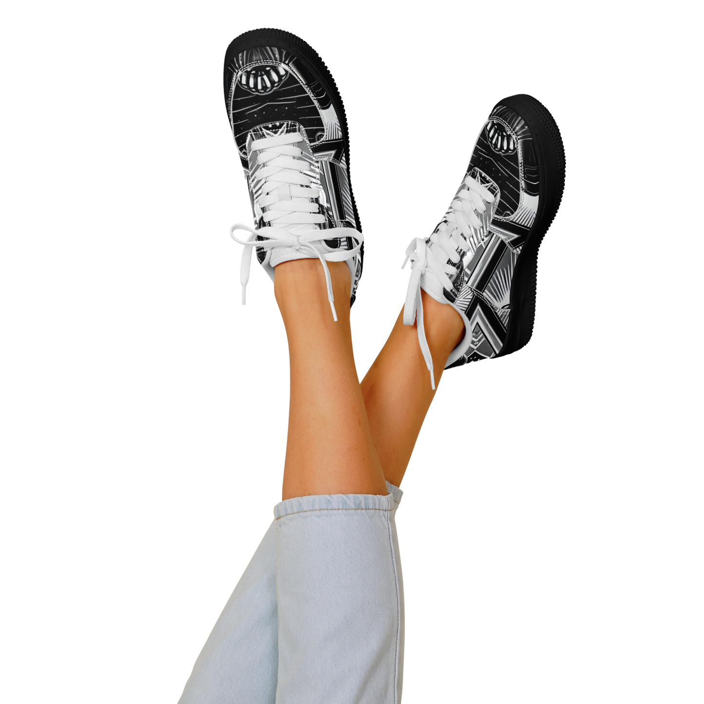 Women' Monochrome Gothic Kaleidoscope Pattern All Over Print Core Low Shoes