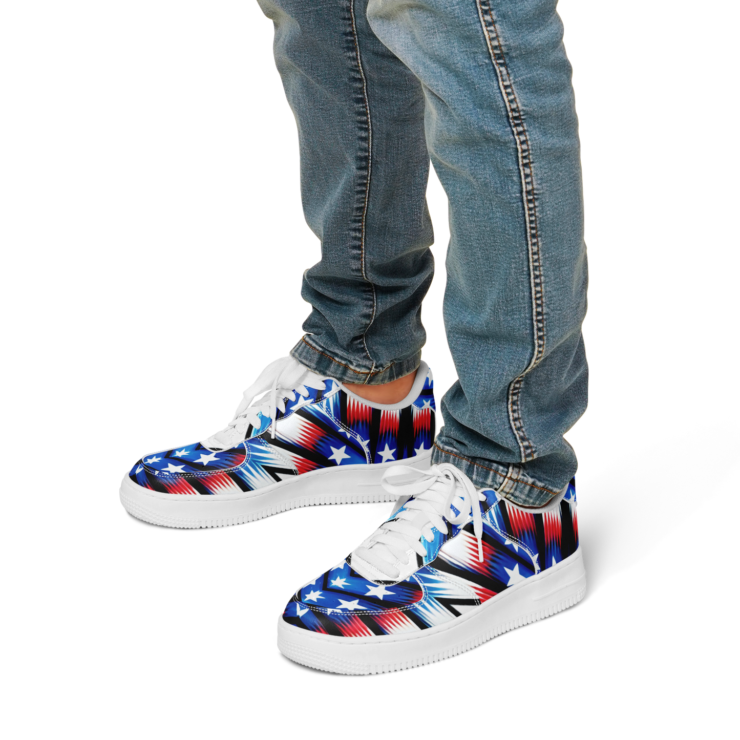 Men's Red White Blue Geometric Pattern All-Over Print Core Low Shoes