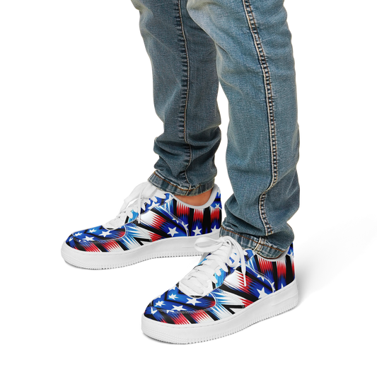 Men's Red White Blue Geometric Pattern All-Over Print Core Low Shoes
