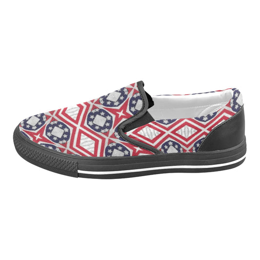 Women's Patriotic Red White Blue Geometric Unusual Slip-on Canvas Shoes