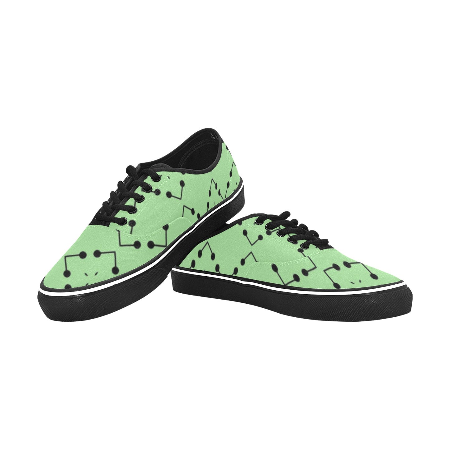 Men's Bold Green Geometric Black Dot-Node Pattern All-Over Print Classic Canvas Low Top Shoes