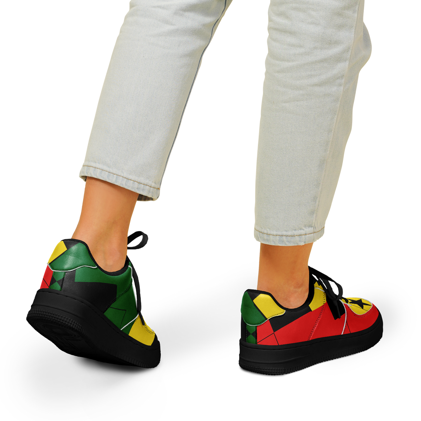 Women's Red Yellow Green and Black Stars Pattern All Over Print Urban Peak High Top Shoes
