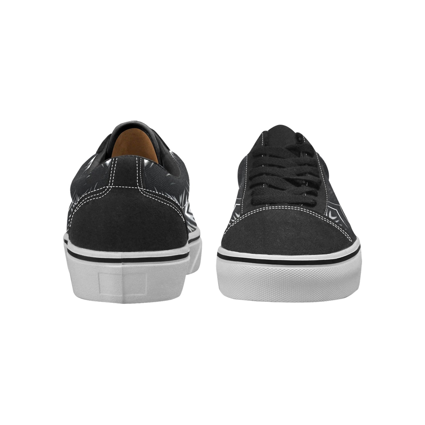 Women's Classic Black & White Geometric Pattern All Over Print Low Top Skateboarding Shoes.