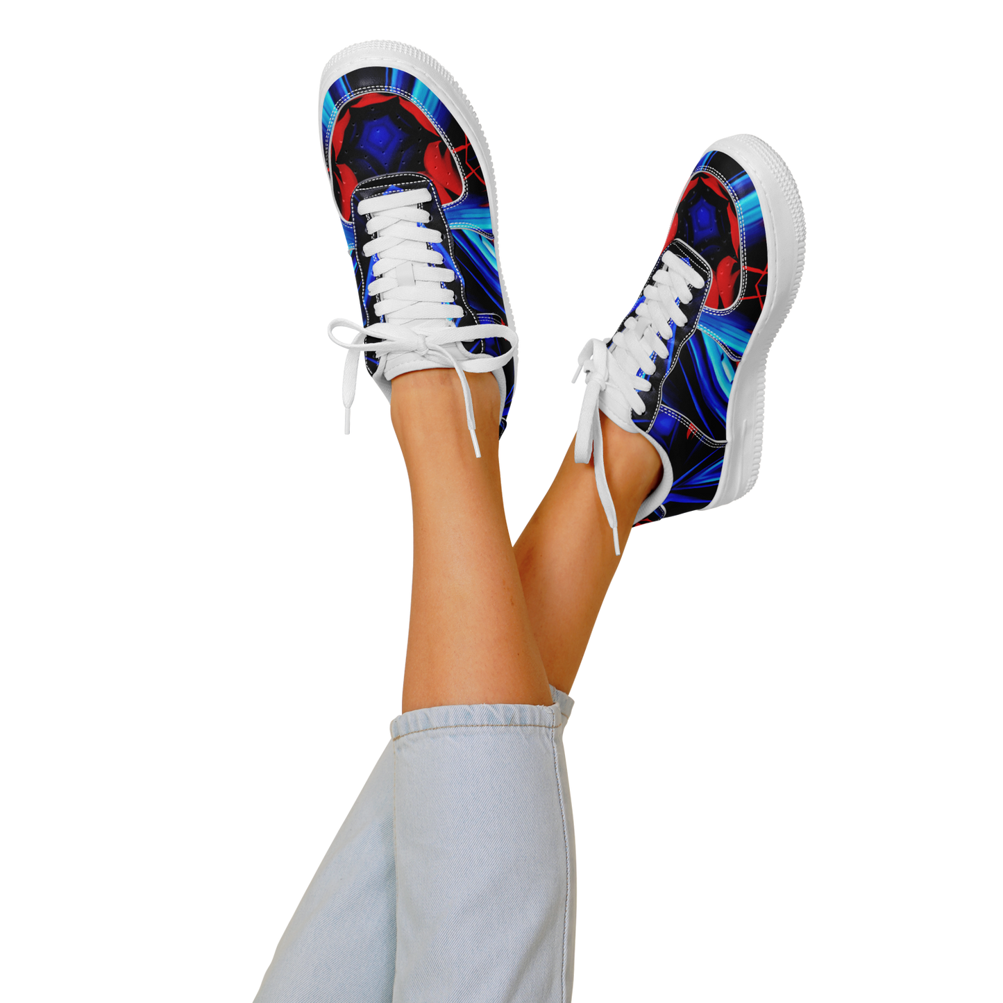 Women's Blue & Red Kaleidoscope Pattern All Over Print Core Low Shoes