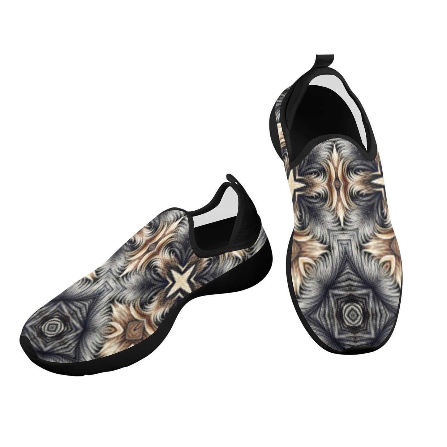 Women's Neutral Geometric Floral Pattern All Over print Fly Weave Drop-in Heel Sneakers.