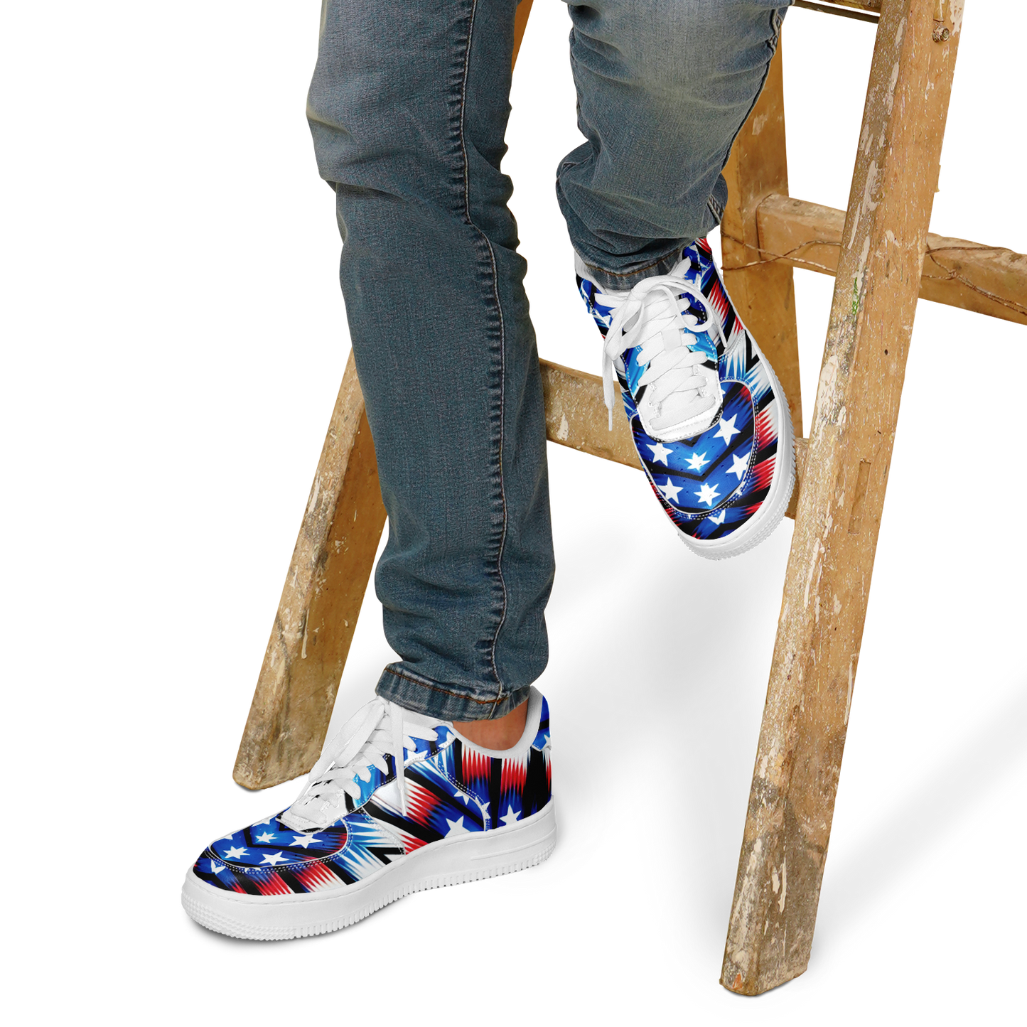 Men's Red White Blue Geometric Pattern All-Over Print Core Low Shoes