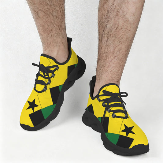 Men's Red Yellow Green and Black Stars Pattern All Over Print Twisted Sole Sneakers