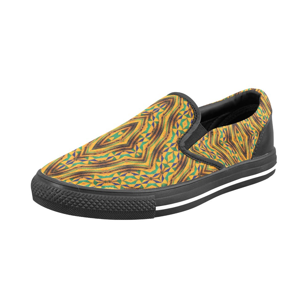 Women's Bold African Kente Inspired Pattern Slip-on Canvas Shoes