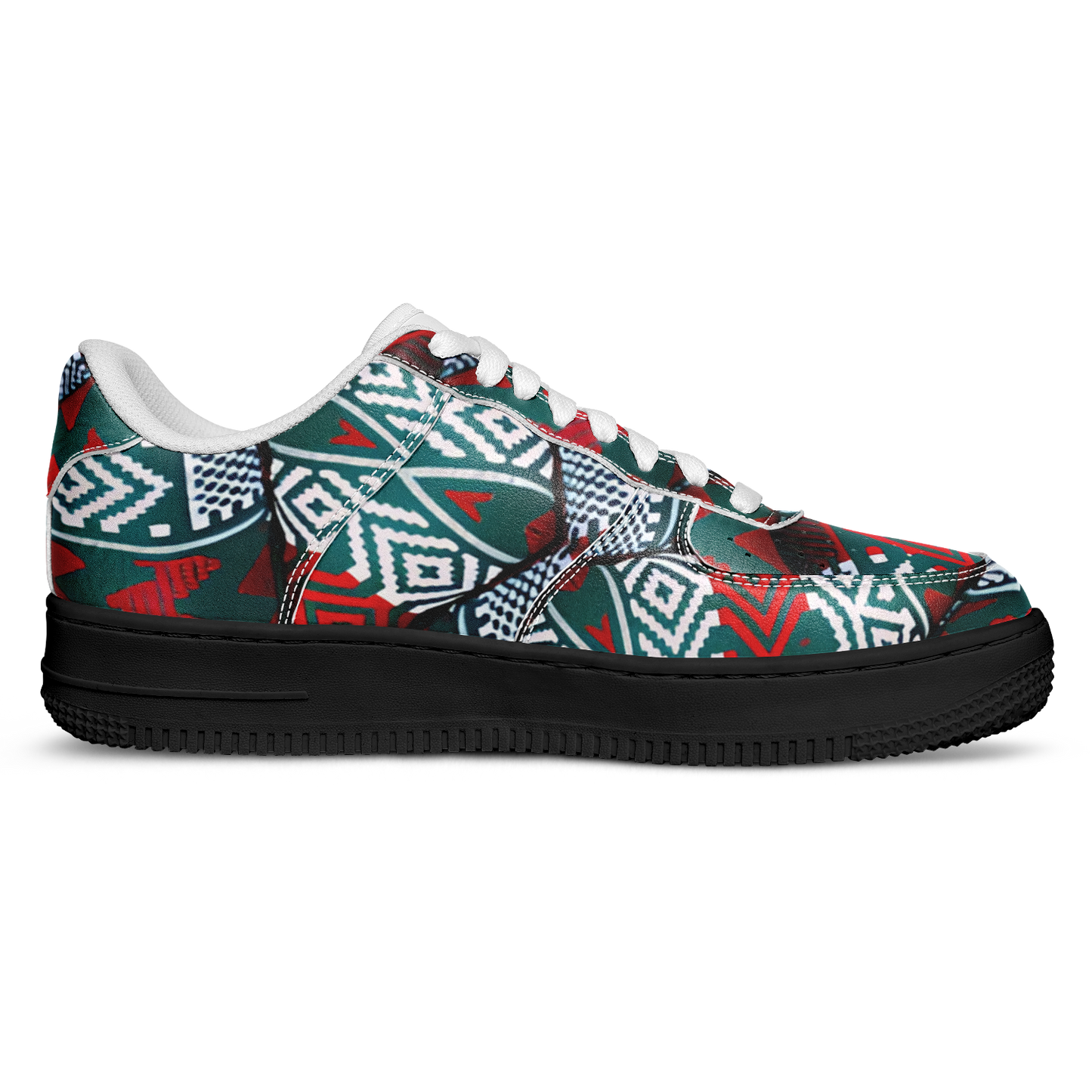 Men's Red & Teal Aztec Geo Pattern All-Over Print Core Low Shoes
